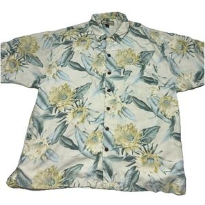 Tammy Bahama Men's 100% Silk Button Up Short Sleeve, Flower Leafy Pattern, XL‎